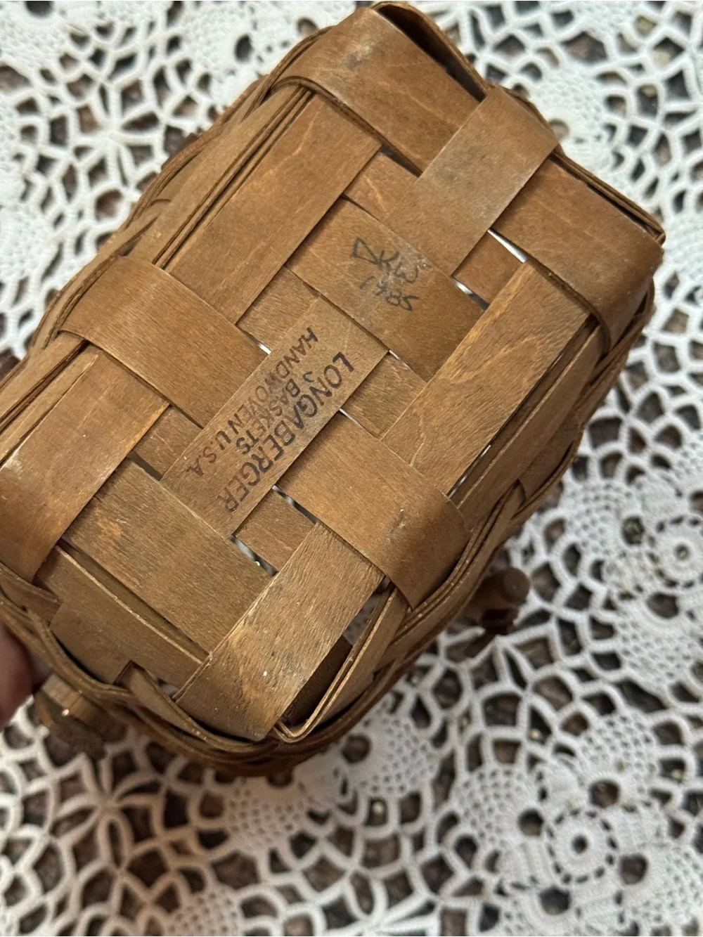 Vintage Longaberger Small Handwoven Basket 1985 Wood Handle